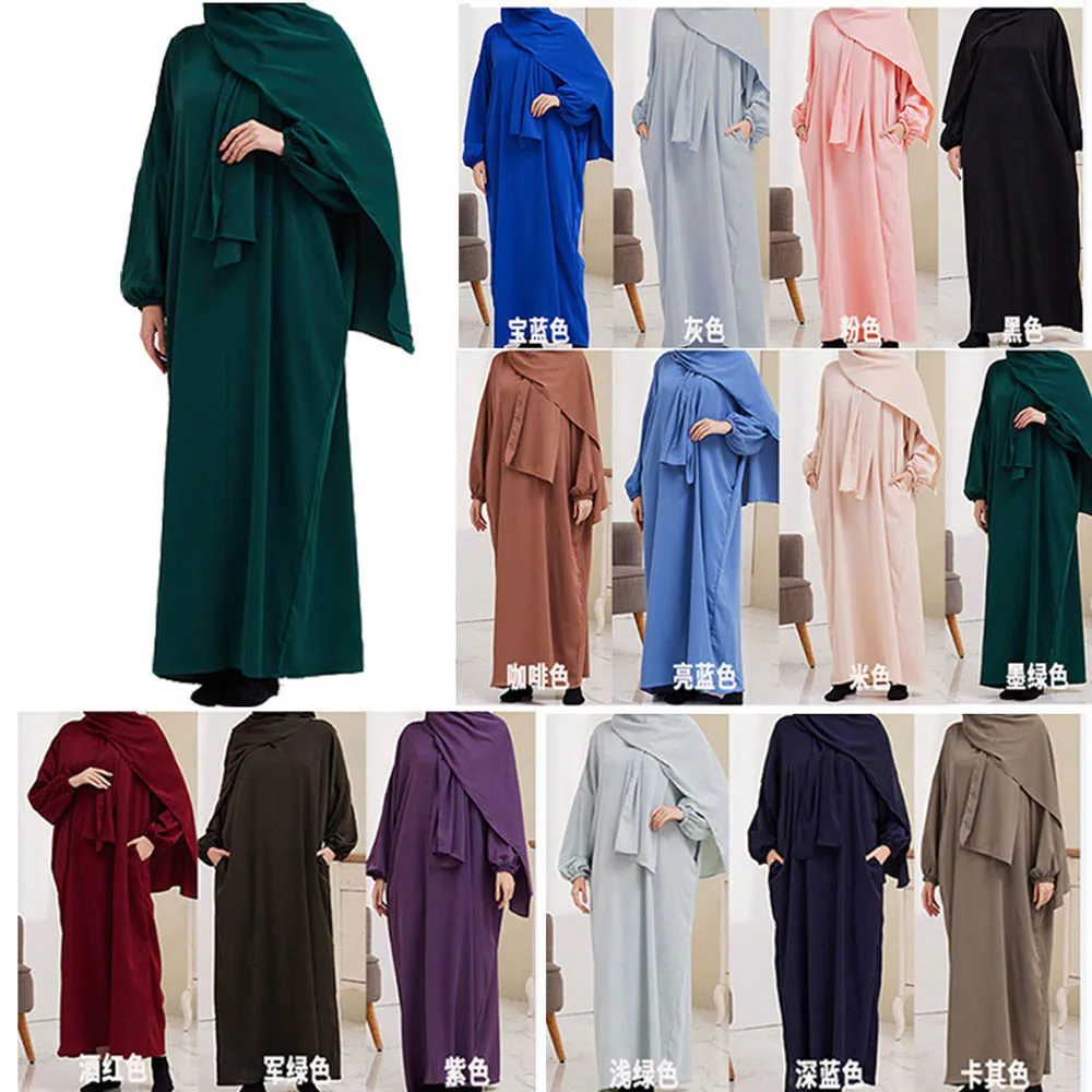 Ramadan Eid Muslim Hijab Dress Islam Kaftans Abayas For Women Arab Prayer Dress Dubai Turkish Turban Robe African Musulmane