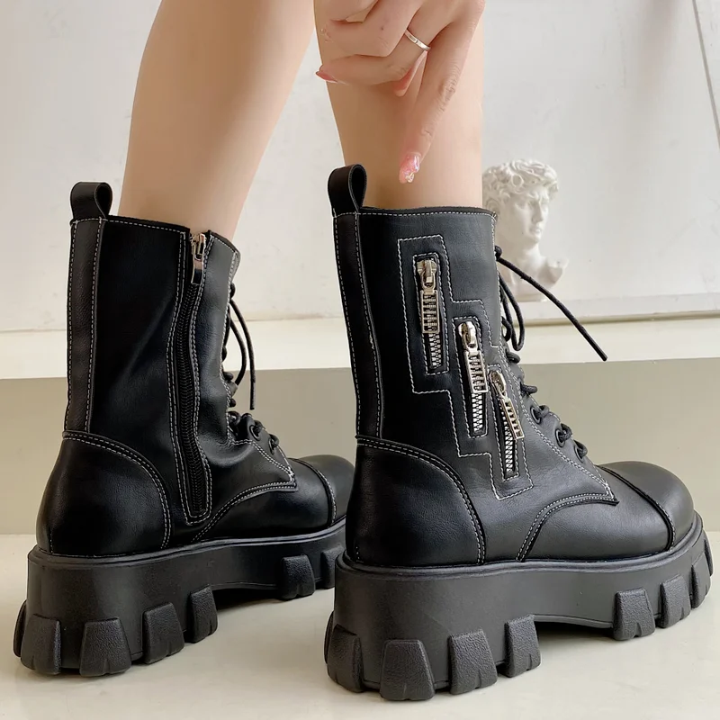 

2022 Sexy Slim Wedge and Calf Thick-soled Wedge Heel Women's Boots Winter Wear-resistant Non-slip Boots Women Boots with Zipper