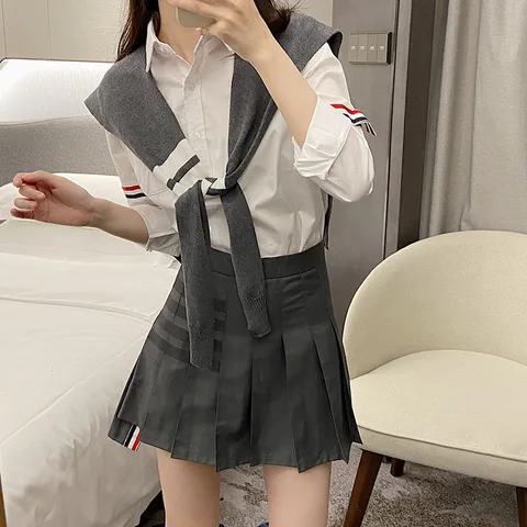 Pleated Skirt Short Skirt Women's Summer 2023 New High Waist Student Versatile Loose A-line Skirt Grey Bar Skirt Half Skirt