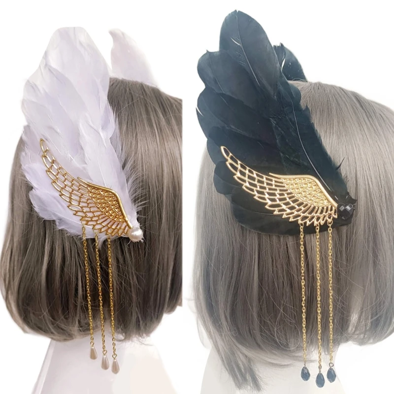 

634C Lolita-Feather Wing Hair Clip Tassel Hair Barrettes Girl Side Clip Headpiece