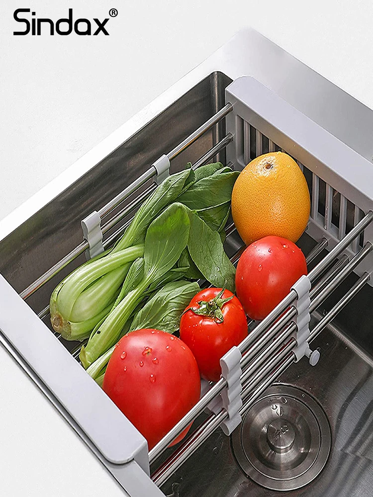 

Adjustable Dish Drainer Stainless Steel Drying Rack Multifunction Vegetable Washing Drainer Sink Holder Kitchen Accessories