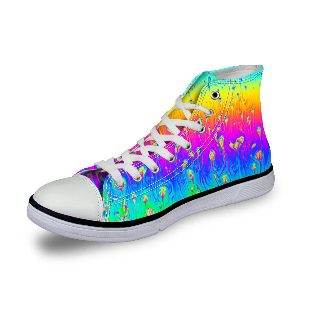 

NOISYDESIGNS Ladies sneakers women rainbow gingham 3D print vintage flat shoes vulcanized outdoor high top casual girls fashion