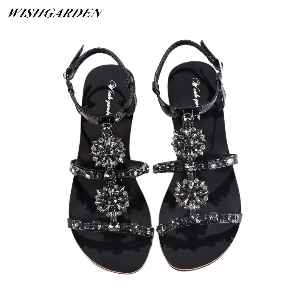 

NEW Women Summer Bohemia Diamond Peep Toe Sandals Lady Casual Black Rhinestone Shoes Femal Crystal Flip Flops Slippers Plus Size