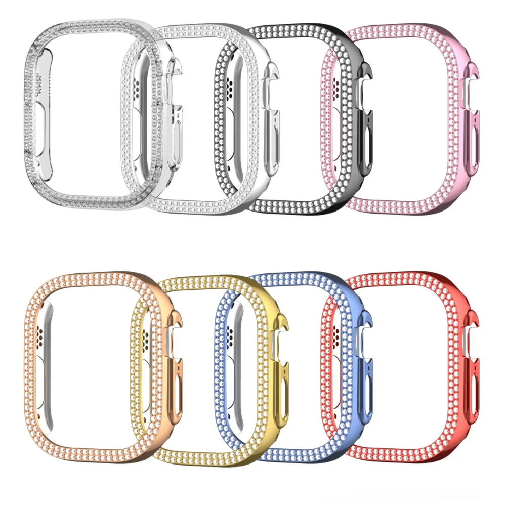 20pcs Luxury Bling 40mm 44mm 41mm 45mm Case for Apple Watch 8 Series 7 6 SE 5 4 3 Cover Diamond Bumper 38mm 42mm PC Frame