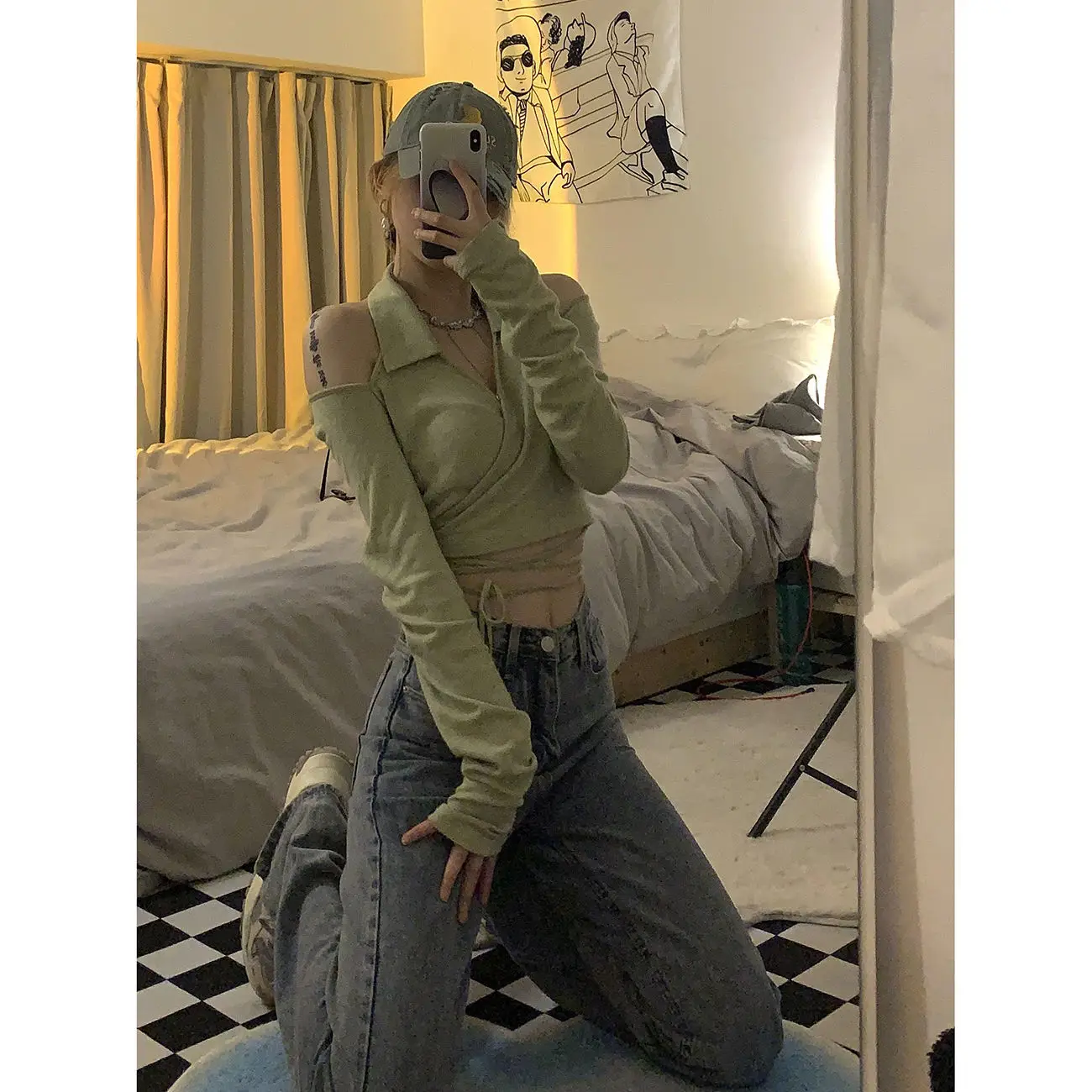 

Y2k Aesthetic Mujer Korean Chic Crop Tops Girl Hollow Out Long Sleeve T-shirt Solid Lady Sexy Slim Basic T Shirt 2022 Summer Tee