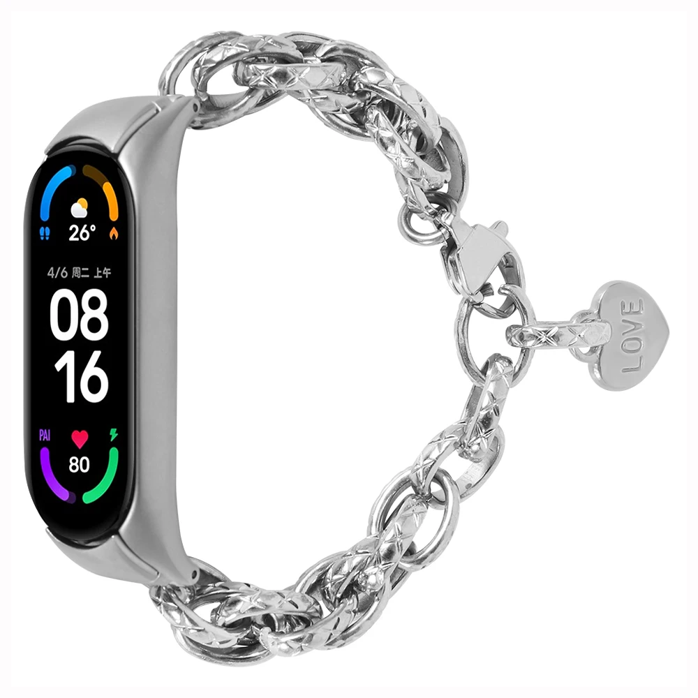 Фото Металлический ремешок для Xiaomi Mi Band 7 6 / Mi Band 5/ Mi Band 4 3, сменные браслеты для умных часов, аксессуары из нержавеющей стали, цепочка №4