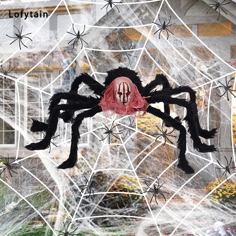 

Lofytain Halloween Skull Spider Decoration Horror Skeleton Spider Plush Props Scary Prank Simulation Spider Ornament