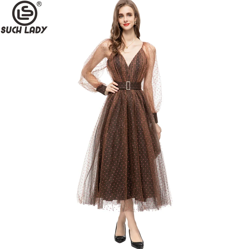 

Женское многослойное платье в горошек, модельное привлекательное ТРАПЕЦИЕВИДНОЕ ПЛАТЬЕ С V-образным вырезом и длинным рукавом