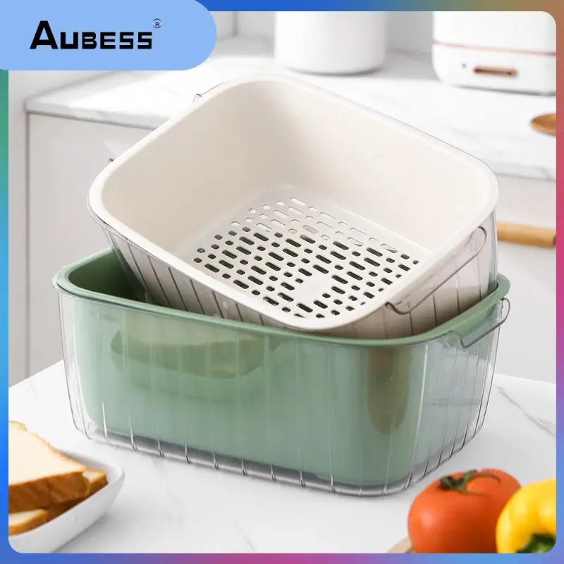 

Transparent Rice Washing Basket Plastic Pet Basket Double-layer Fruit Basket. Binaural Handle Kitchen Supplies Draining Basket