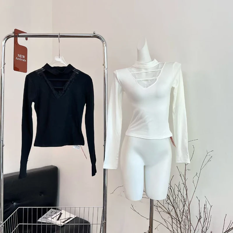 Женская кружевная рубашка Bomon с высоким воротником и базовой рубашкой новый