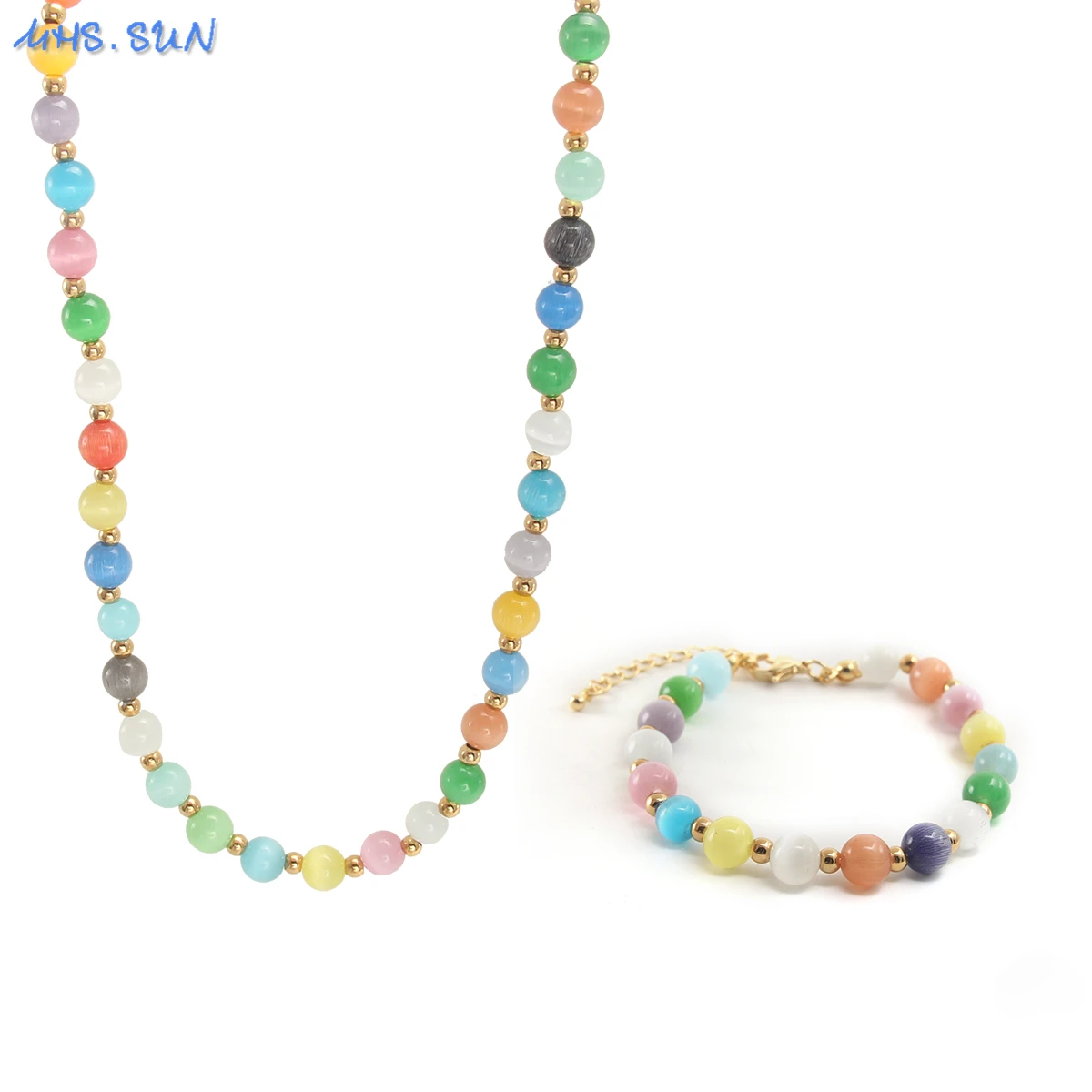 

MHS.SUN Hot Sale Lucky Friendship Handmade Bohemia Necklace Colorful Natural Stone Beaded Bracelet Jewelry Set For Women Girls