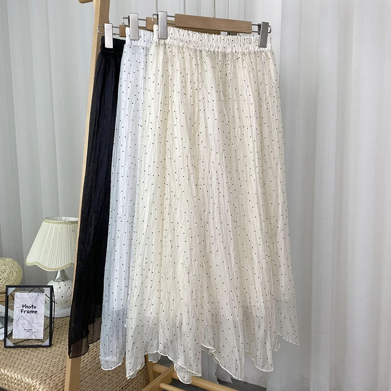 KOLLSEEY Brand 2022 New High Waist Polka Dot Flocking Irregular Mid-length Large Swing A-line Skirt Women's Skirt enlarge