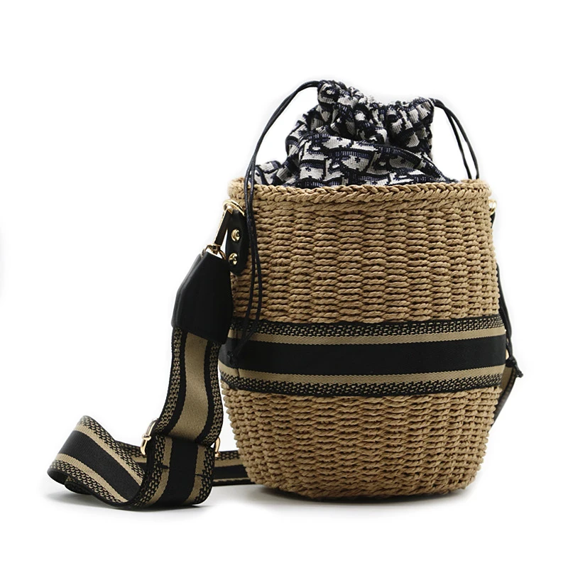 

2022 Summer Women Handbags Paper Rope Drum Woven Bag One Shoulder Straw Bag Luxury Handbags Women Bags Designer