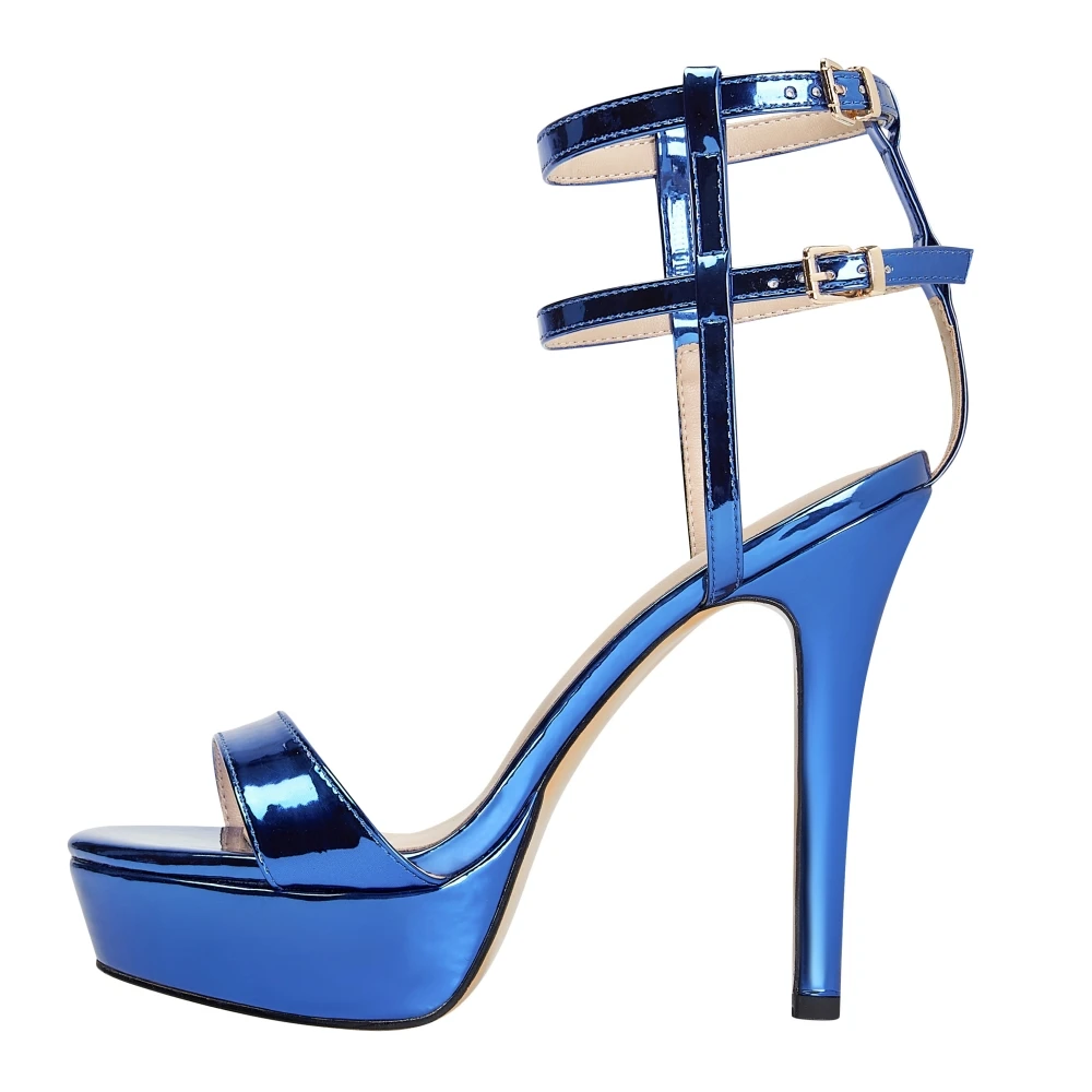 

Sexy Super High Heels Women's Sandals Platform Thin High Heeled Roman Sandals Large EUR Size 40-46 Pu Patent Leather Shoes Blue