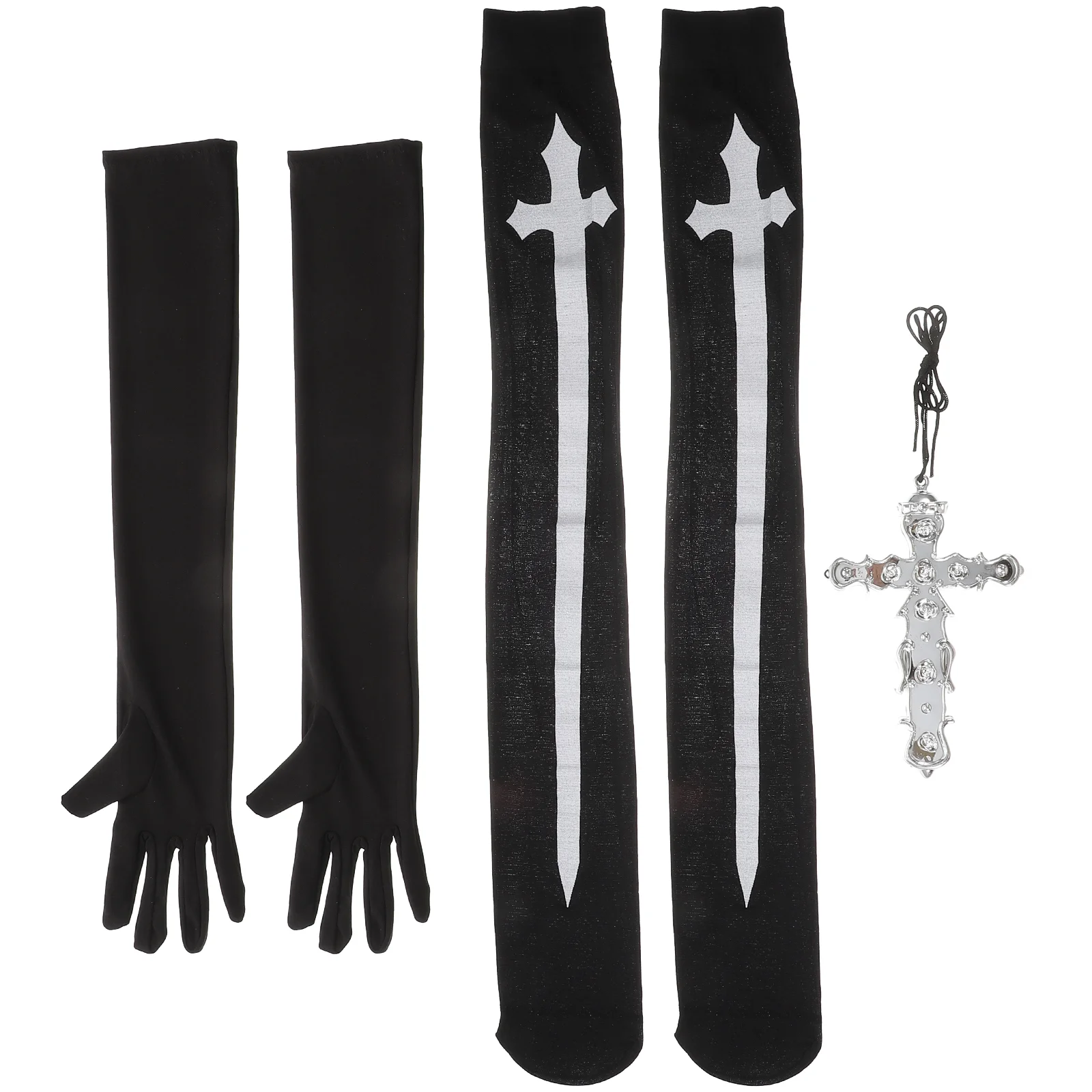 

Dress Accessories Nun Suit Thigh Socks Extra Long Gloves Cute Cross Pendant Necklace Miss