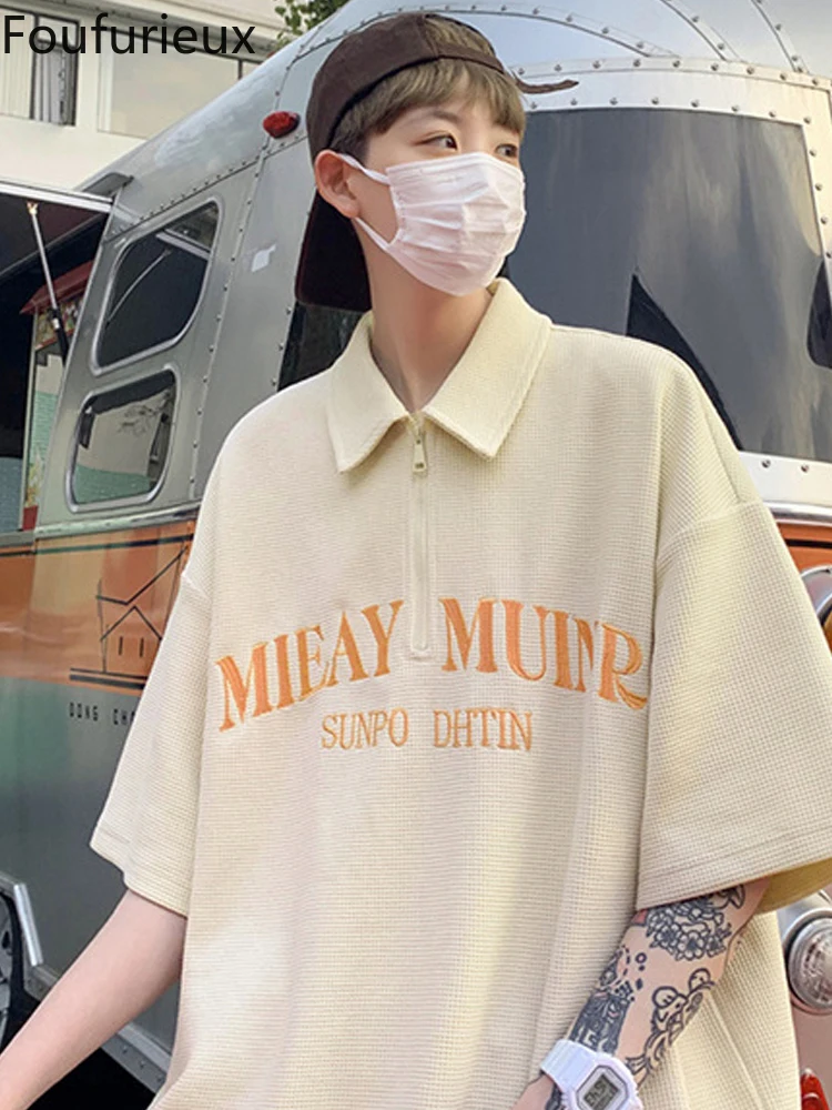 

Мужская футболка с коротким рукавом и вафельным принтом, в гонконгском стиле