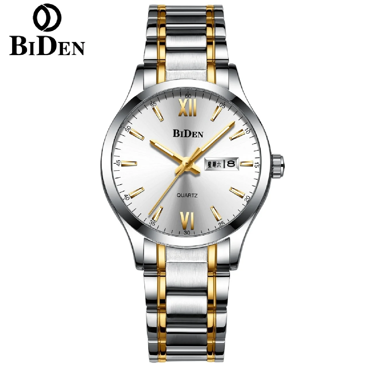 

BIDEN Original Mens Classic Business Quartz WristWatch Stainless Women Clocks Calendar Date Week Luminous Hand Relogio Masculino