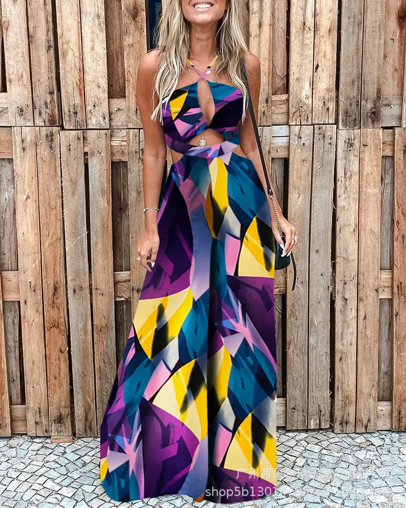 Летняя праздничная одежда женский сексуальный комбинезон с принтом пальмовых