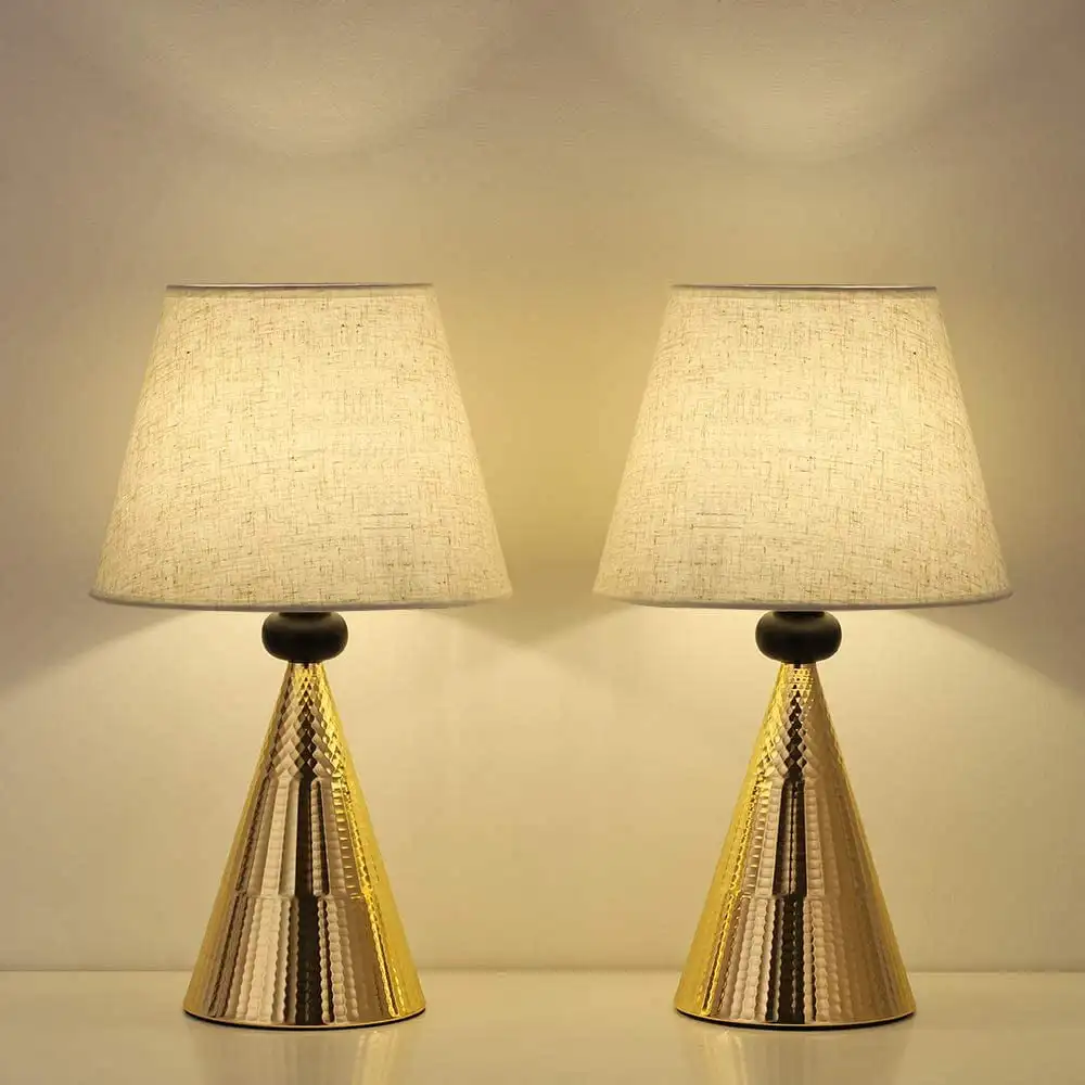 

Gold Vintage Table Lamps, Set of 2, Modern Lamps with Metal Frame Fabric Shade