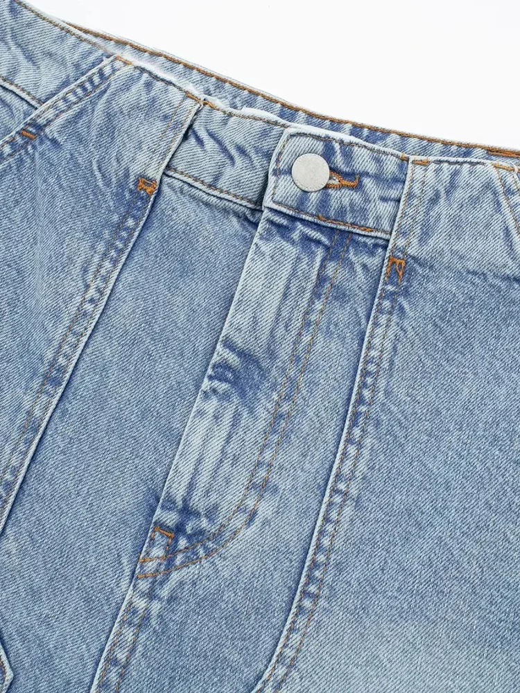 PAILETE Women 2023 fashion with pockets straight denim bermuda shorts vintage  mid-rise zipper fly female short pants mujer