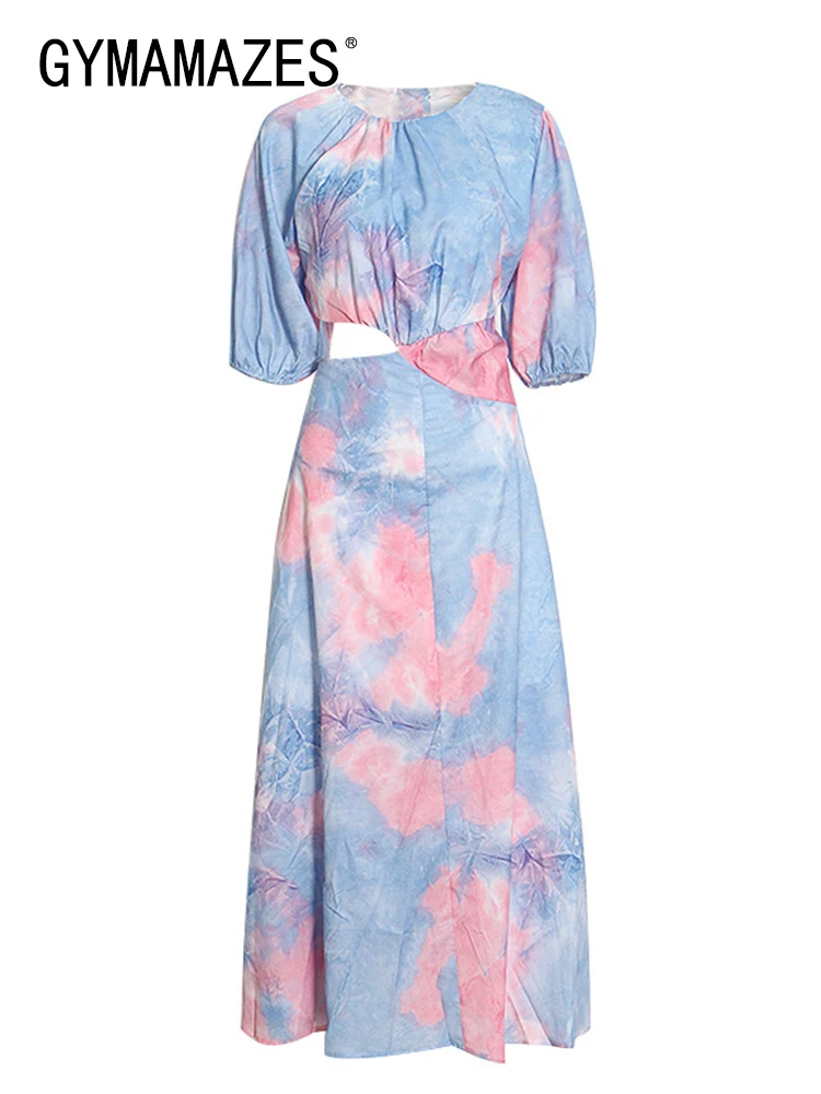 

Женское платье с коротким рукавом, круглым вырезом и сборками