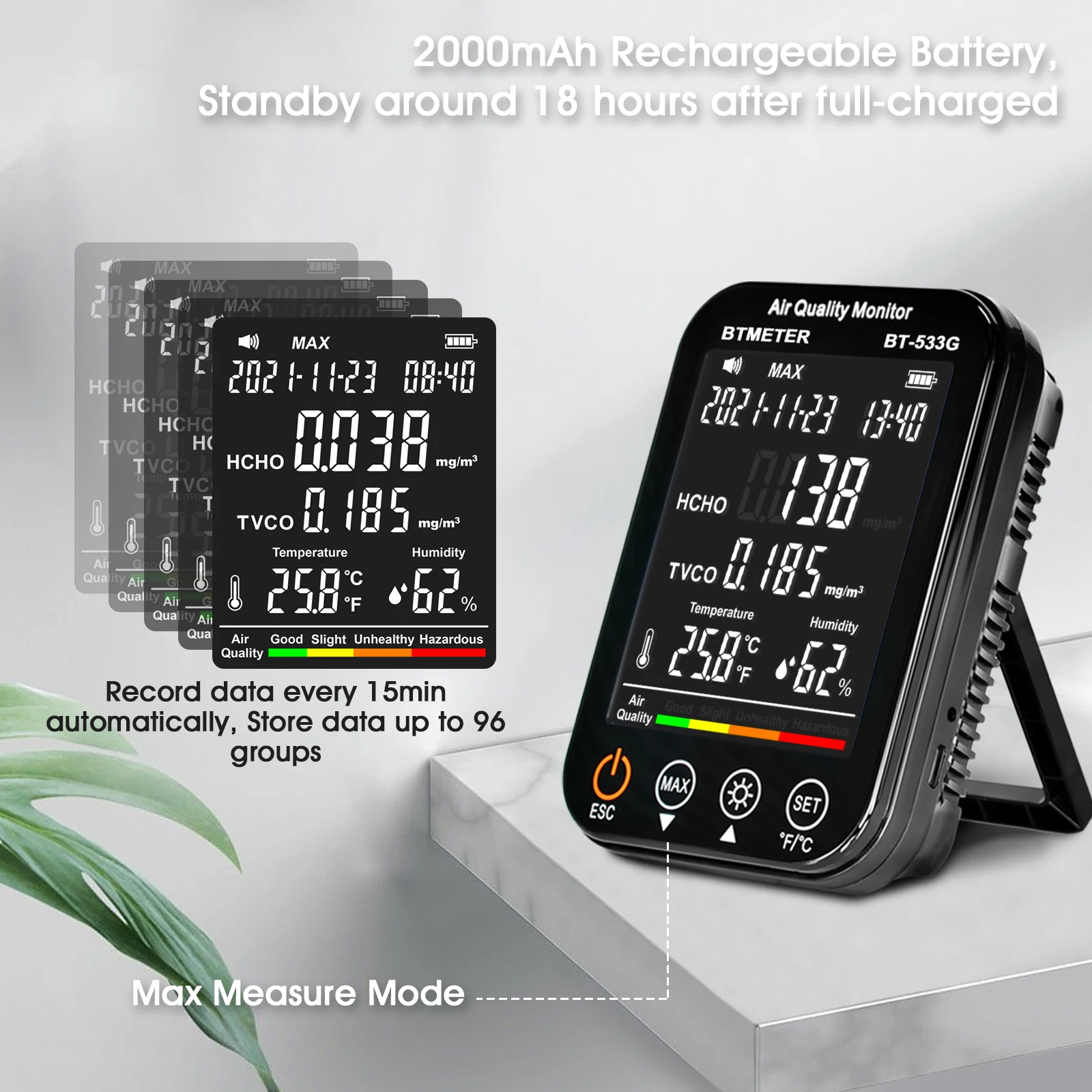 BTMETER 4-в-1 для помещений, монитор качества воздуха, формальдегидный HCHOдетектор TVOC точный тестер, профессиональный для домашнего использования (art.: 3920c8bb82f15) - 3920c8bb82f15