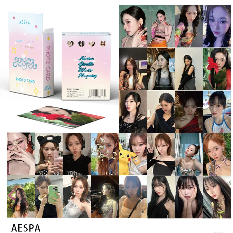 

50Pcs/Set KPOP Aespa MY WORLD Album Laser Boxed Photocards List Karina Winter Giselle Ningning Selfie LOMO Cards Fans Collection