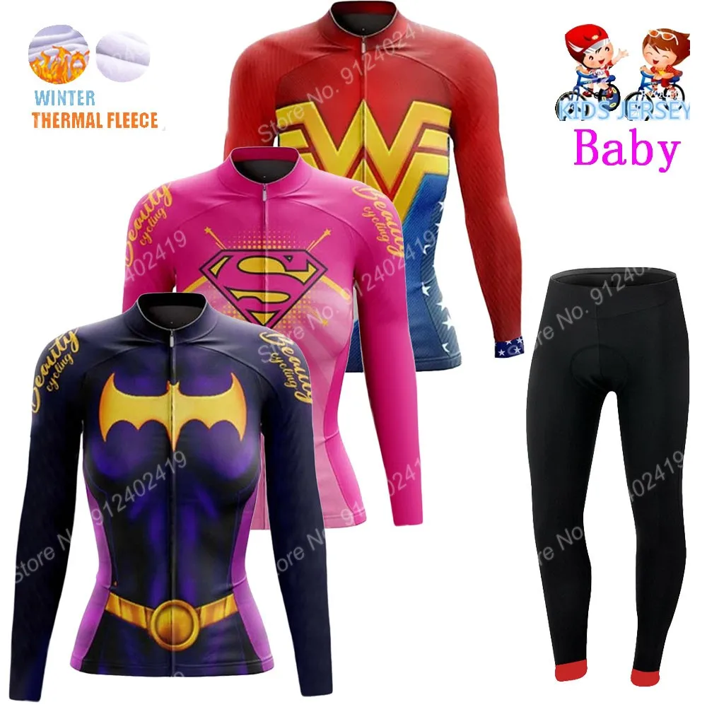 

2022 Kids Cartoon Anime Cycling Jersey Set Boys Girl Winter Hero Long Sleeve Clothing Road Bike Thermal Jacket Suit MTB Ropa