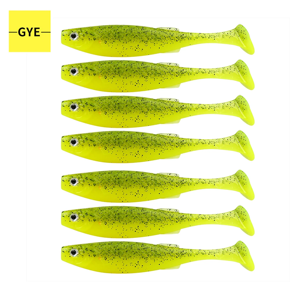 GYE 7 Pcs Soft Plastic Shad Lure 2.5g 7cm Paddle Tail Shrimp Flavor Swimbait for Bass Fishing Texas Carolina Rigs TA1