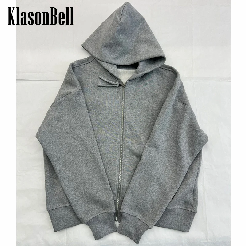 

11,7 KlasonBell-женский модный универсальный серый флисовый сохраняющий тепло с капюшоном Свободный кардиган на молнии Свитшот женский