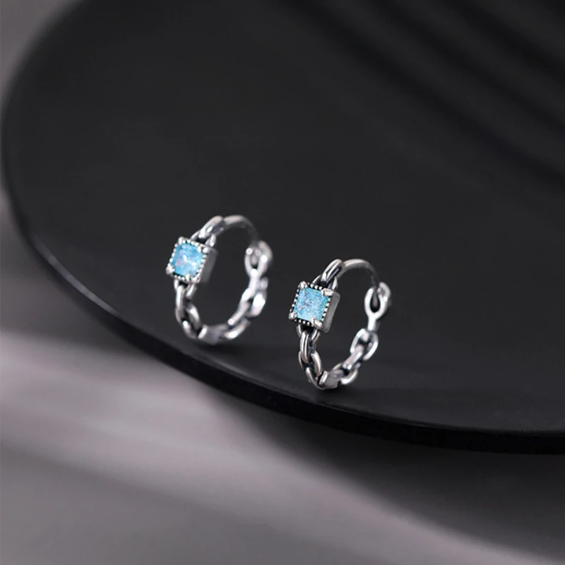 

Minimalist Fashion Small Blue Sugar Zircon Studs Earrings Luxury Crystal Square Circle Earring For Women Bridal Wedding Jewelry