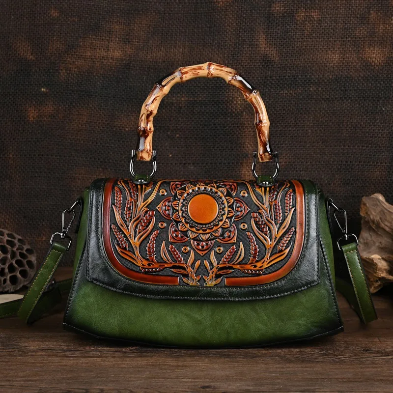 

2023 New Women Luxury Designer Handbags For Female Leather Embossed Handmade Handbag Bamboo Handle Women's Bag Vintage\\\\\