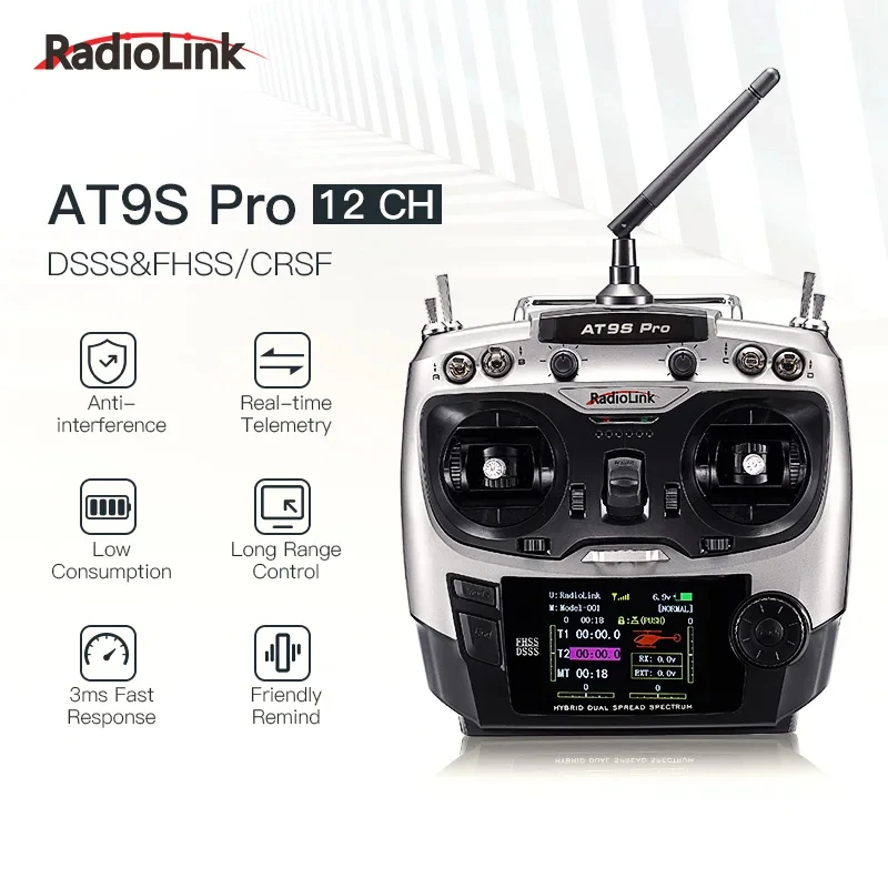 Radiolink AT9S Pro TX 10/12CH RC Радиоконтроллер RC-передатчик с приемником R9DS RX 2.4G для FPV Racing Drone