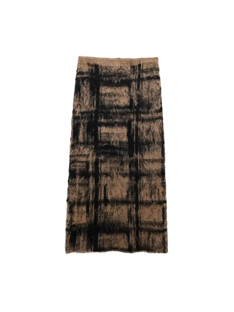 TRAF 2024 осенние вязаные комплекты юбок-миди для женщин модный клетчатый