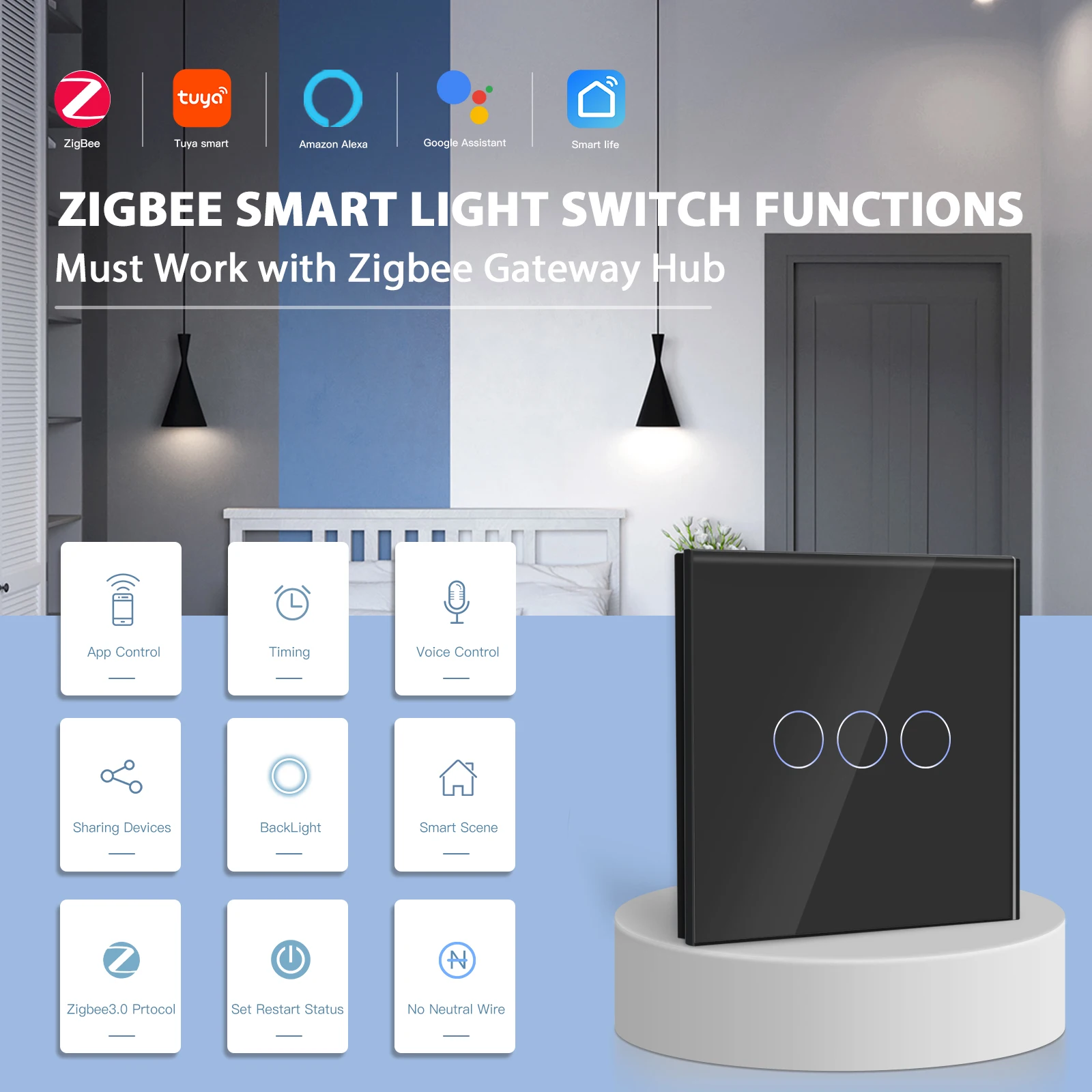Настенный светильник ель света BSEED Zigbee переключатель с сенсорным экраном 1/2/3