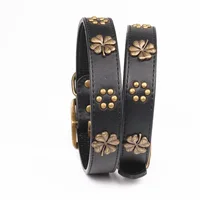 Luxury Designer Dog Collar Leather Decoration Copper Flower Personalized Adjustable Pet Necklace Choker for Small Medium Dogs