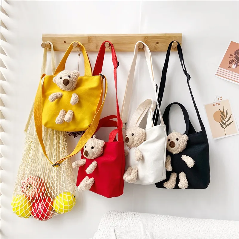 

Children Canvas Bag Cute Kindergarten Student Messenger Bag Shoulder Bag Bear Toddler Girl Coin Purse Cute Baby Handbag