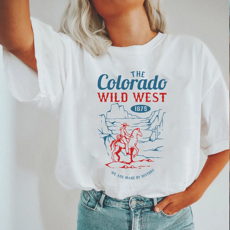 kuakuayu HJN Colorado Wild West Cow Boy Graphic Tee Summer Fashion Unisex Women T-Shirt Casual Funny Tops 70s Vintage Grunge