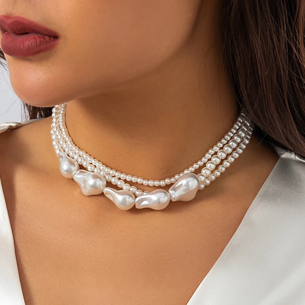 

IngeSight.Z Multilayer Imitation Baroque Pearls Choker Necklace For Women Elegant Water Drop Beads Clavicle Chain Party Jewelry
