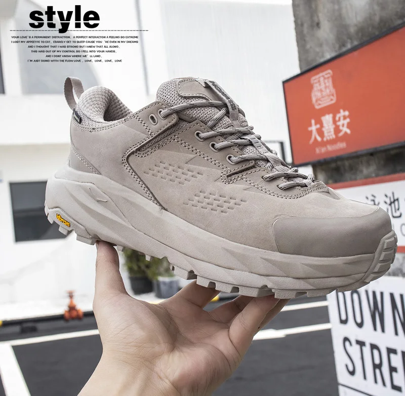 Men`s HK LOW GTX Genuine leather breathable anti-slip hiking trekking shoes mens outdoor waterproof walking camping shoes