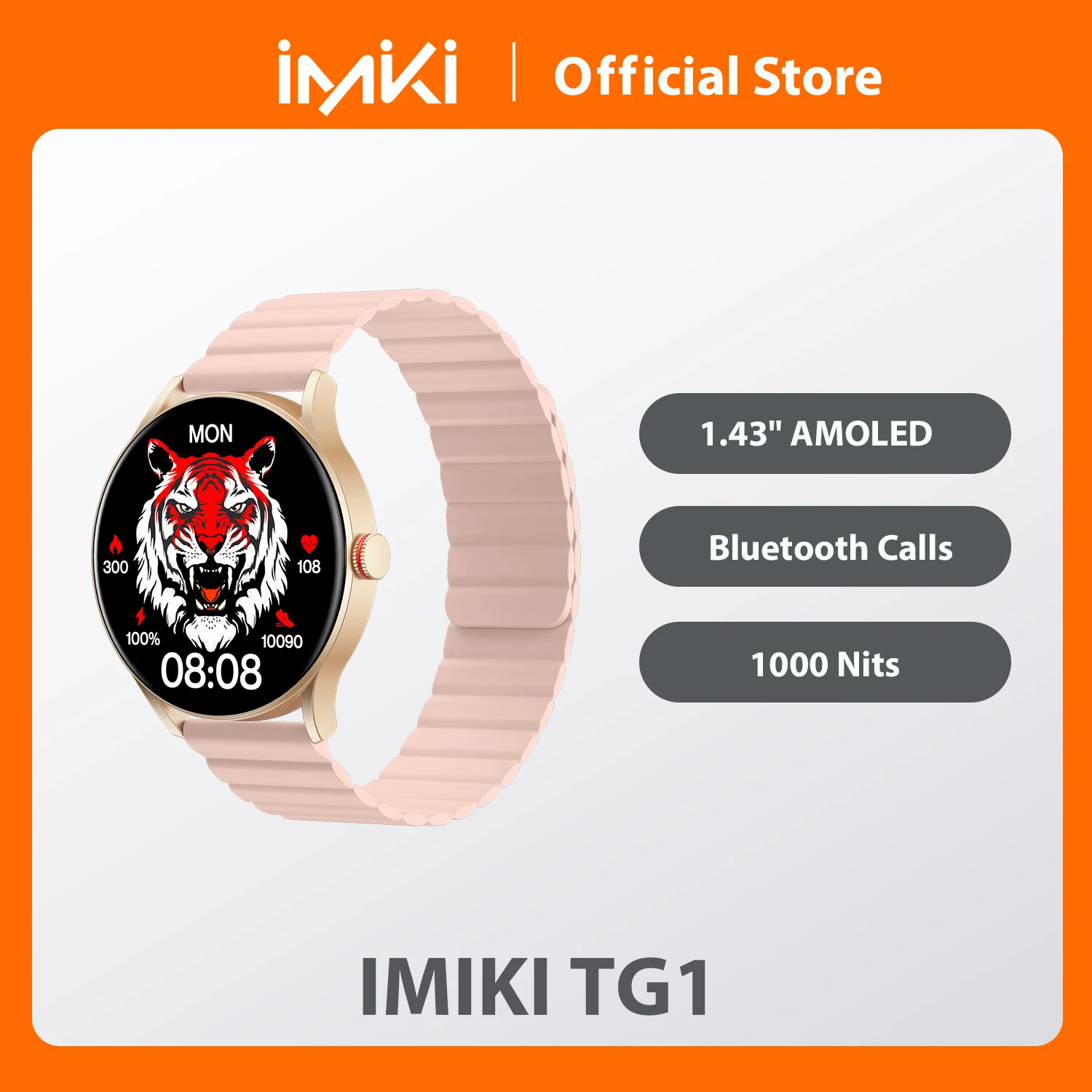 

IMIKI TG1 Smart Watch 1.43" Amoled Screen 15 Days Battery Life BT Calling 1000 Nits Magnetic&Silicone 2 Straps