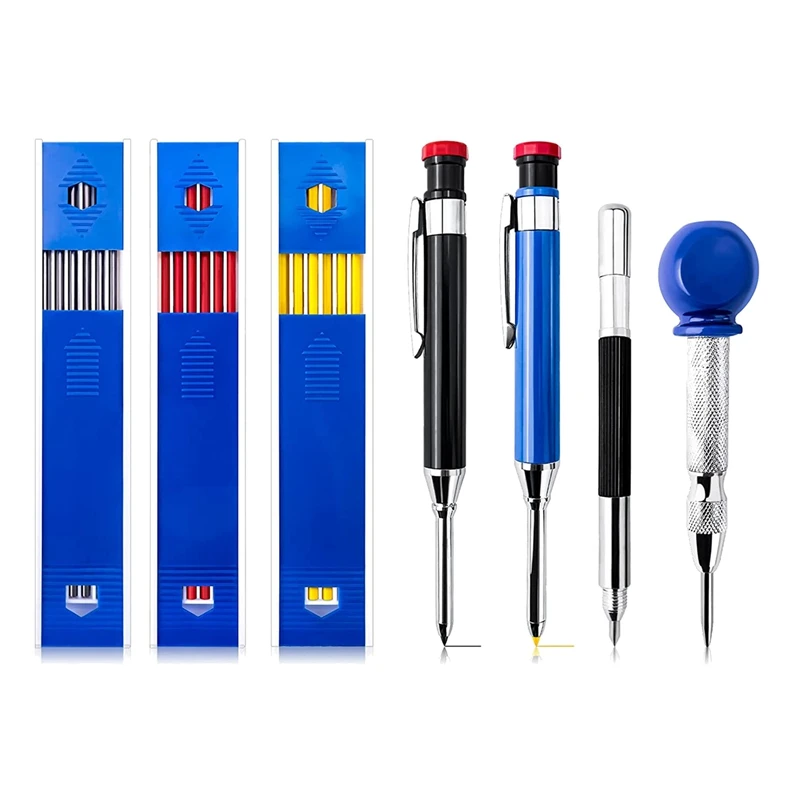 

ABHU Carpenter Pencils Set With Refills, Center Punch And Carbide Scribe Tool, Mechanical Construction Pencils