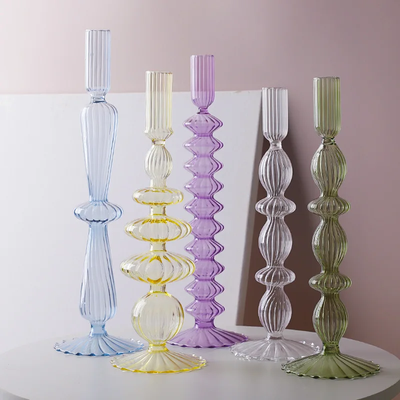 

Aquatic Candle Decoration Holder Wedding Vase Home Colorful Living Ornament Room For Desktop Glass Vase Transparent Candlestick