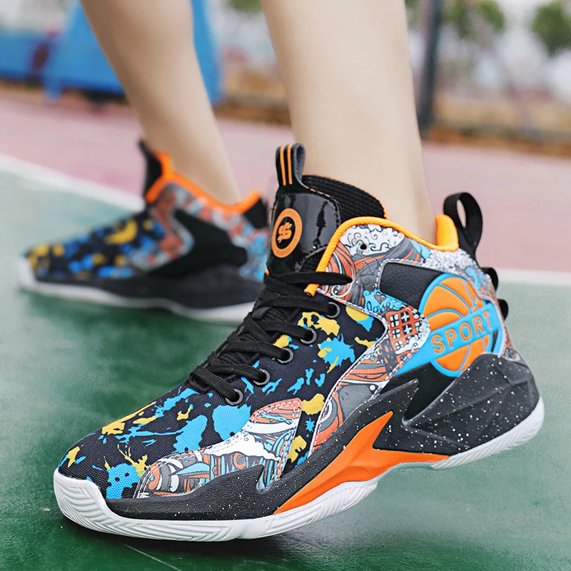 Fashion Graffiti Men Sports Shoes Outdoor Non-slip Basketball Shoes Men Cushioning Athletic Shoes Breathable Children's Sneakers