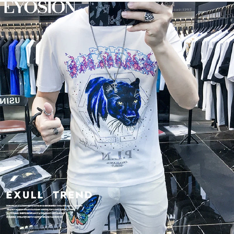 

Мужская футболка с леопардовым принтом, хлопковая футболка с коротким рукавом, Приталенная футболка с 3D рисунком, лето 2022