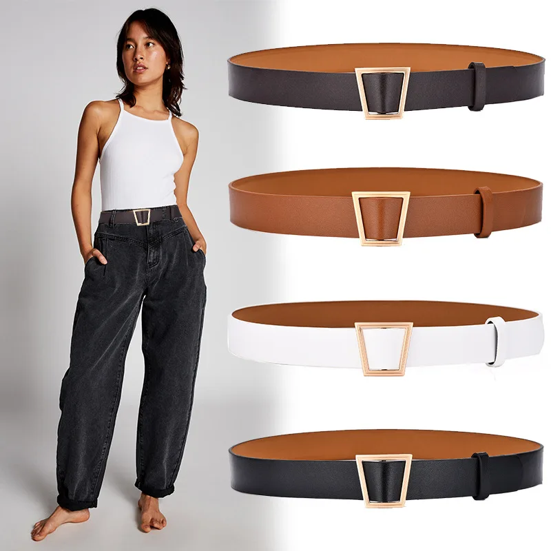 

Trapezoid Buckle Belt for Women Fashion Waist Belt PU Leather Belts Luxurious Belts Ladies Dress Jeans Wild 3cm Width Waistband
