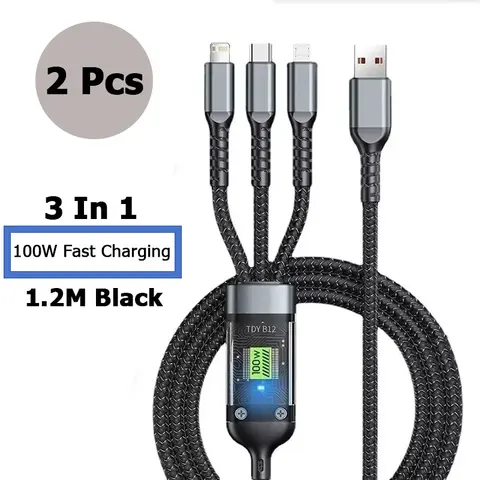 3 в 1 100 Вт прозрачный кабель для быстрой зарядки Lightning Type C Micro USB для Iphone Samsung Huawei Xiaomi кабели для зарядного устройства для планшетов