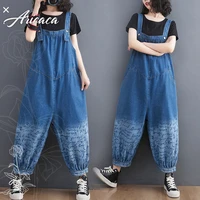 aricaca women m 2xl big pockets denim jumpsuit casual style strap jeans m 2xl washed overalls rompers