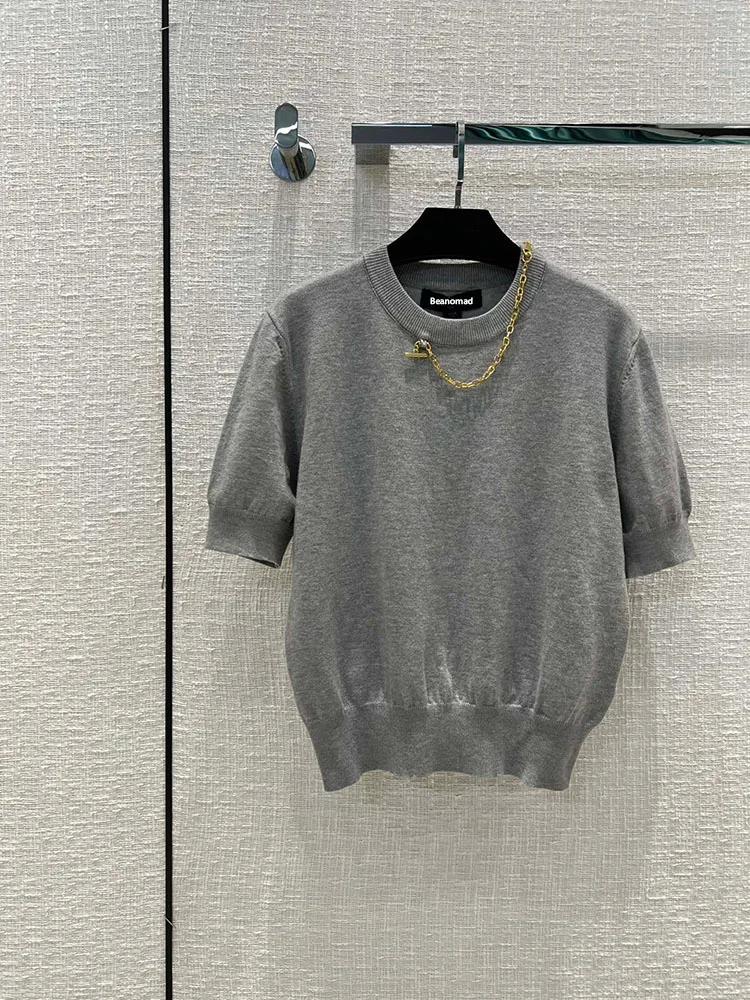 

Beanomad Fashion Runway Designer Casual Sweater women O-Neck Sequined Zipper Lantern Sleeve Loose-fitting Vintage Sweater