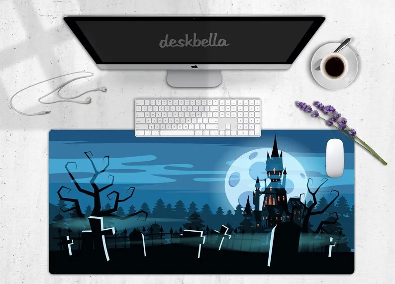 

Black Abandoned Castle Desk Mat, Horror Theme Big Trendy Gaming Mouse Pad, Office Accessory, Aesthetic Extra Large Desk Mat